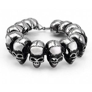 23mm Huge Heavy Solid Silver Men′s Skeleton Skull Bracelet