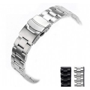 3 Beads Solid Stainless Steel Wrist Strap Watch Band With Double Push Button Folding Clasp