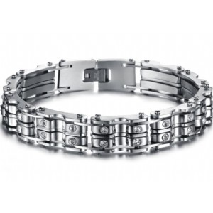 Bling Crystal Motorcycle Bracelet Stainless Steel Jewelry Silver Bicycle Chain Motor Biker Bracelets