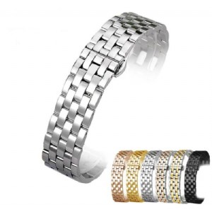 Butterfly Buckle Solid Stainless Steel Band 5 Beads Bracelet Watch Strap bandas de Reloj