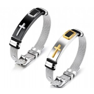 Classic Cross Bracelet Men Jewelry Stainless Steel Mesh Length Adjustable