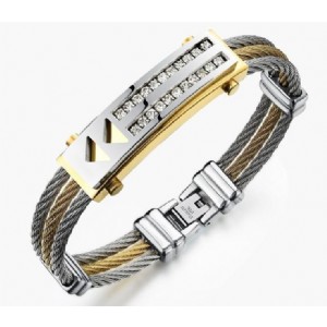 Creative 3 Row China Bracelets Casual Men Stainless Steel Inlaid Cubic Zirconia Bracelets