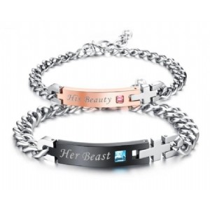 Lover Couple Bracelets Stainless Steel Her Beast His Beauty Bracelets with Zircon