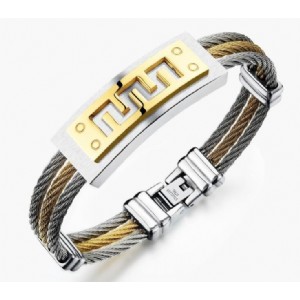 Men′s Bracelet 3 Rows Wire Chain Bracelets Bangles Fashion Punk Stainless Steel Great Wall Bracelet