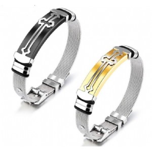 Mesh Strap Band Perimeter Black/Gold Color Stainless Steel Male Wrap Bracelets