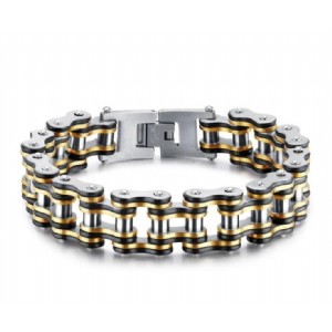 Motorcycle Bracelet for Men Punk Black Steel Gold Color Link Chain Biker Bicycle Cool Men Bracelets