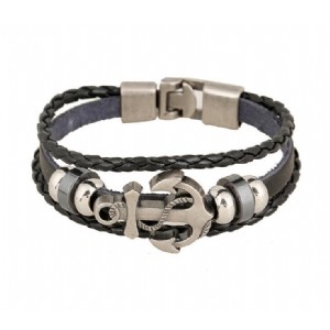 Multilayer Stainless Steel Anchor Bracelet for Women Men Leather Bracelet&Bangles