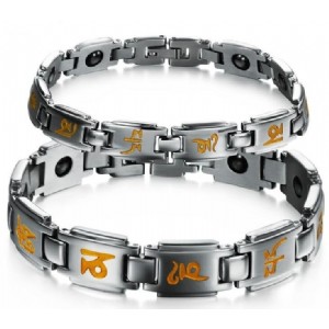 Religion Tibetan Buddhist Six Words Mantra Gold Silver Bracelets Men Magnetic Bracelet