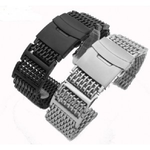 Shark Mesh Watch Band Men Replacement Black/Silver Stainless Steel Black Strap
