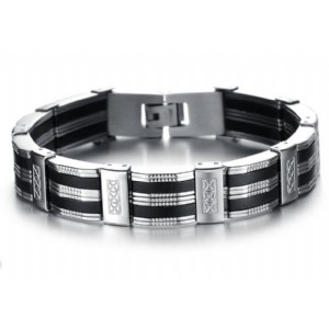 Stainless Steel & Black Silicone Mens Bracelet Jewelry Wristband Band