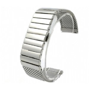 Stainless Steel Milanese Mesh Watch Band Wire Flat Strap with Double Push Button Butterfly Clasp