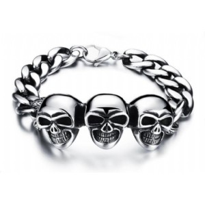 Three Skull Bracelet Vintage Men Jewelry 316L Stainless Steel Chain Rock Punk Style Bracelets