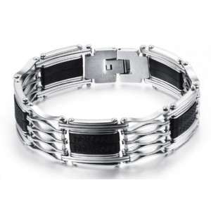 Titanium Steel Bracelet Silver Color Black Silicone Stainless Steel Bracelet