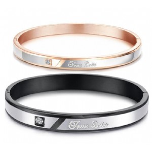 True Love Bangle Couple Lovers Black IP/Rose Gold Plating Stainless Steel Bracelets Bangles